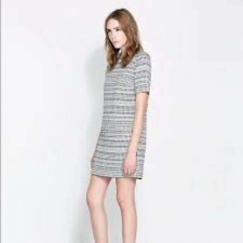Zara Black and White Sheath Mini Dress with Peter Pan Collar. #7